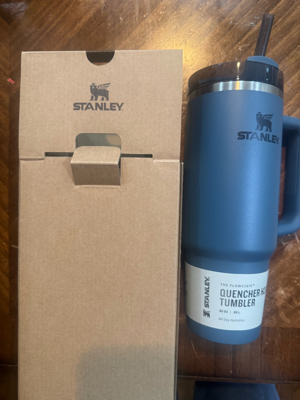 Stanley Matte Blue Quencher Tumbler with Handle and Straw 30 oz